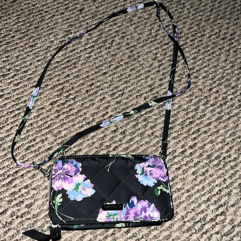 Vera Bradley Crossbody Wallet, Floating Plum Pansies